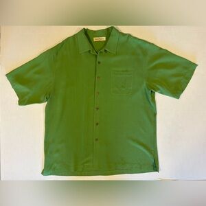 Tommy Bahama green tropical isles 100% silk Hawaiian camo shirt size XL